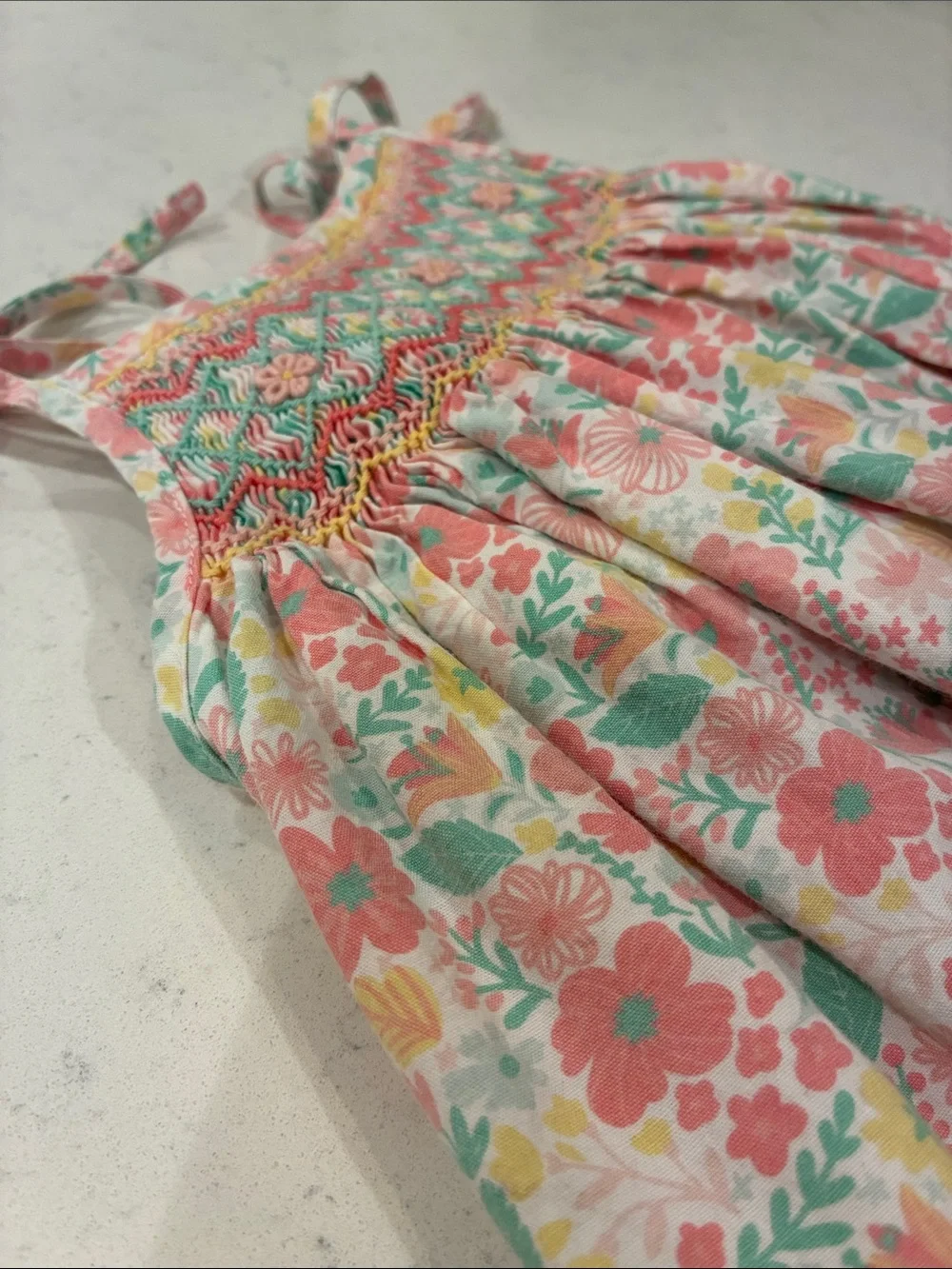 Floral Smocked Tank & Bloomers Matching Set - Pink & Mint